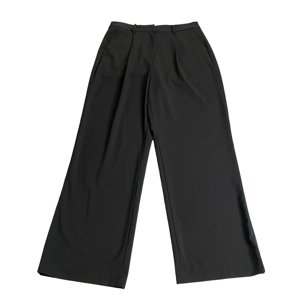 Calvin Klein Wide Leg Pants‎ Womens 12 Black Pleated High Rise Trousers Chic